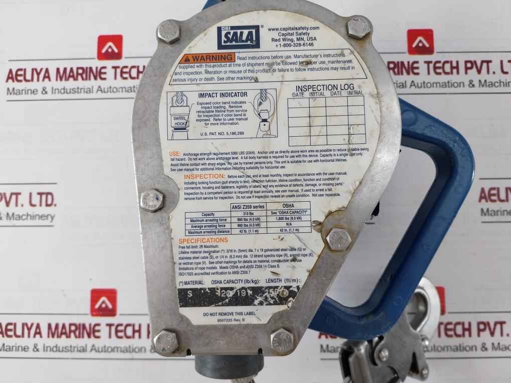 3M Dbi-sala 3400827 Sealed-blok Self-retracting Lifeline W/ Ss Cable 7X19 Rev.C