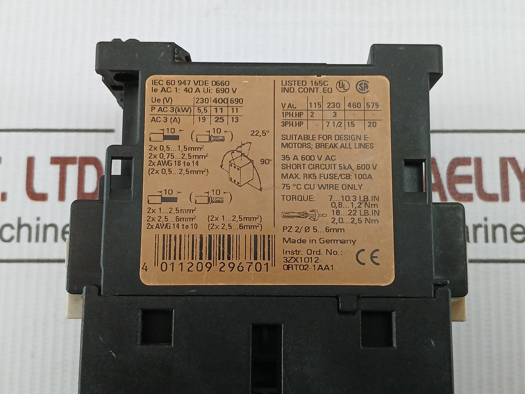 3Rt1024-1A..0 3-pole Motor Starter Contactor 24V 40A Siemens