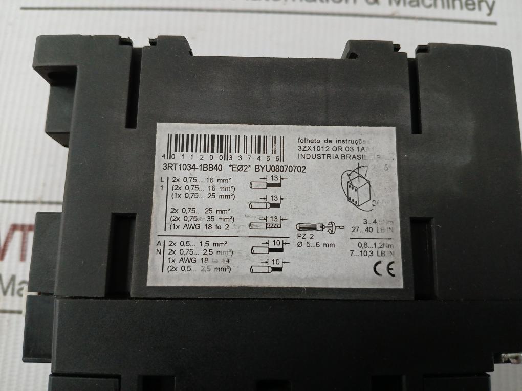 3Rt1034-1Bb40 Siemens 3 Pole Power Contactor 690V