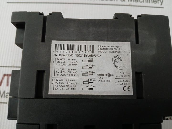 3Rt1034-1Bb40 Siemens 3 Pole Power Contactor 690V