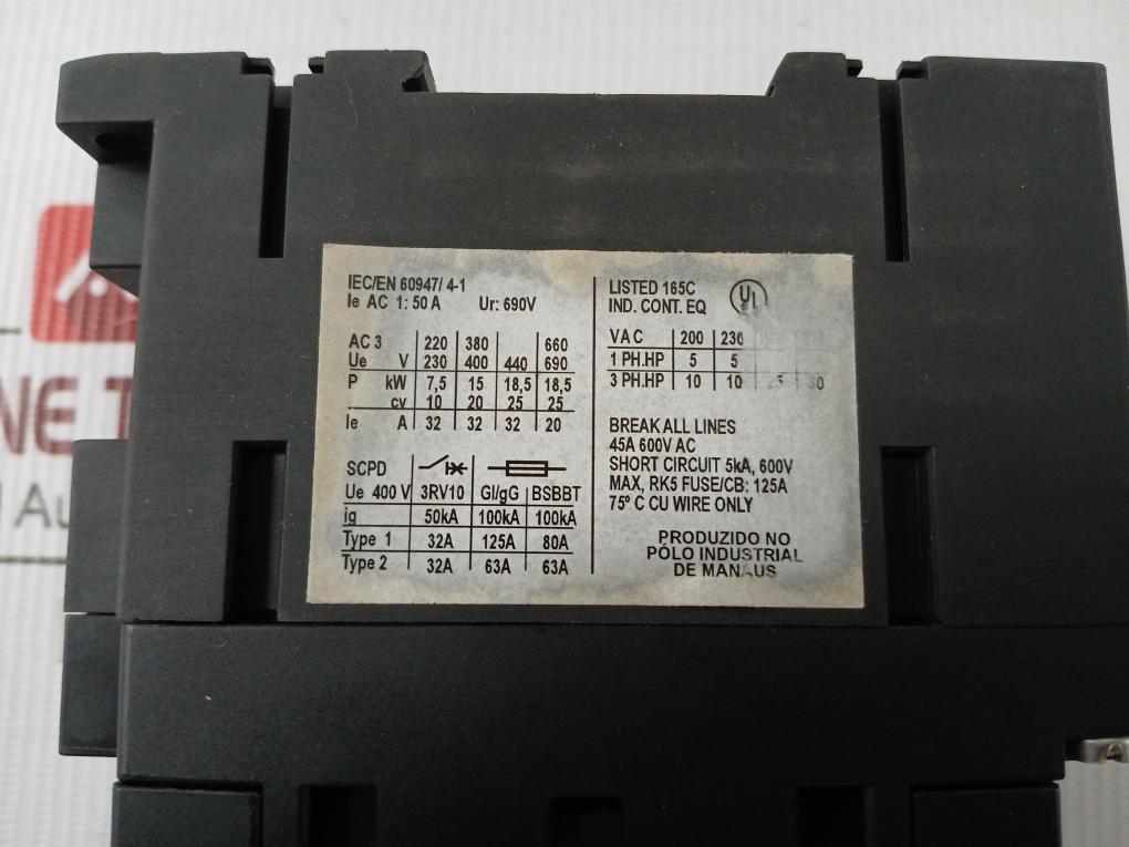 3Rt1034-1Bb40 Siemens 3 Pole Power Contactor 690V