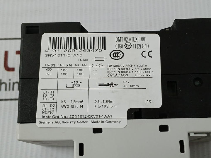3Rv1011-0Fa10 Siemens 600V Circuit Breaker For Motor Protection