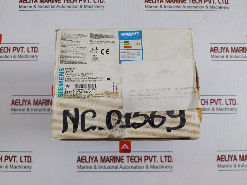 3Tf47 22-0Xn2 Siemens Contactor 63A Ac3 30Kw 400V 2No+2Nc