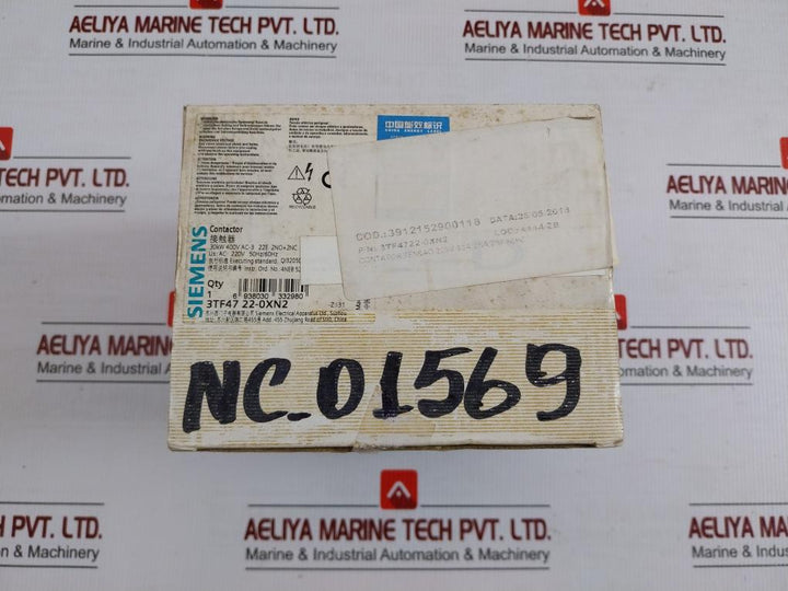 3Tf47 22-0Xn2 Siemens Contactor 63A Ac3 30Kw 400V 2No+2Nc