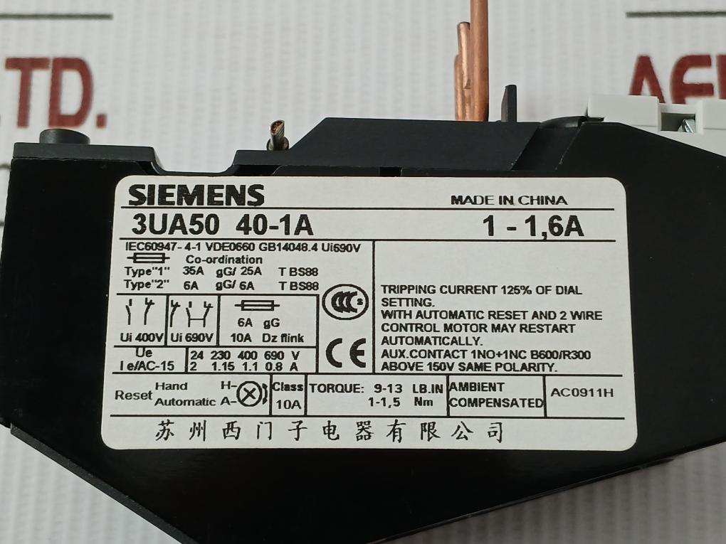 3Ua50 40-1A Overload Relay Siemens