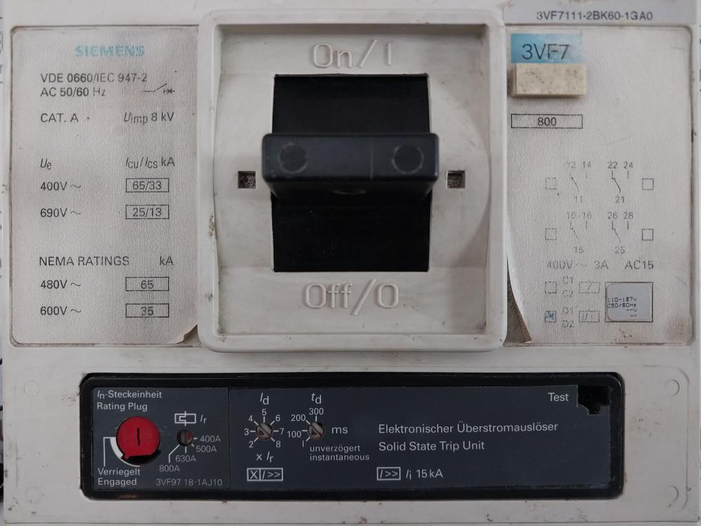 3Vf7111-2Bk60-1Ga0 Three & Four-pole Circuit Breaker Siemens Ac 50/60Hz 480V