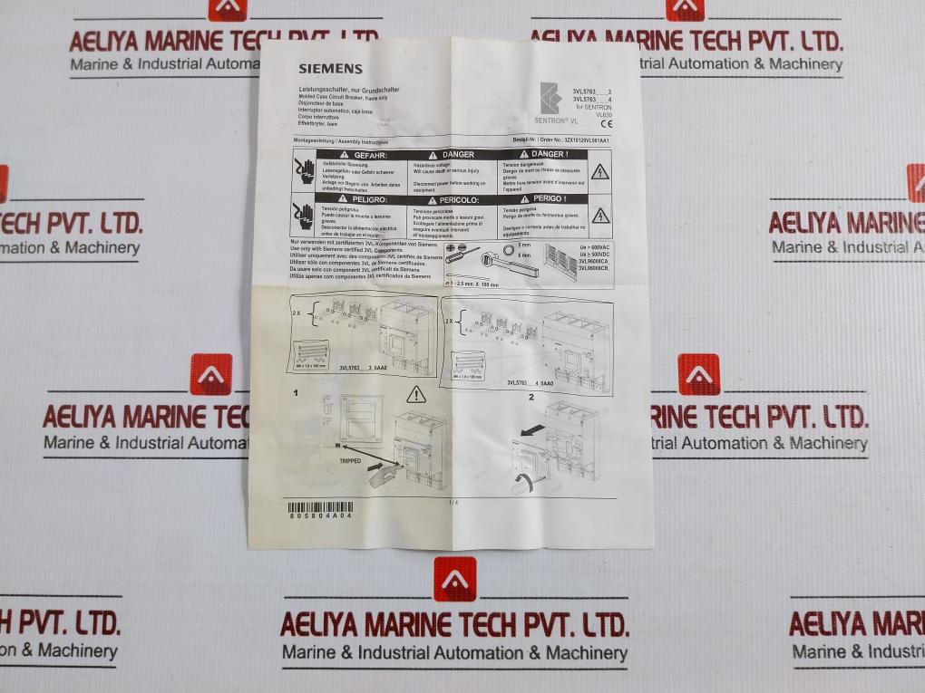 3Vl5763-3Aa36-0Aa0 Circuit Breaker 500-630A Siemens