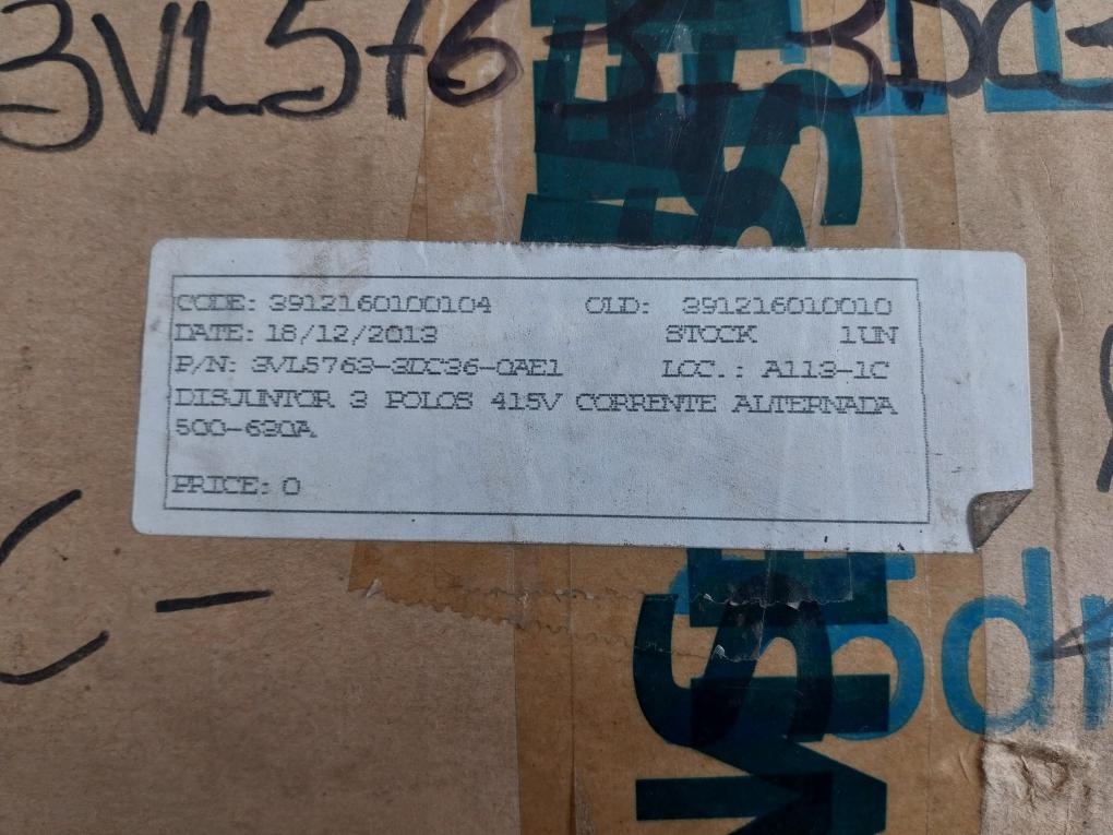 3Vl5763-3Aa36-0Aa0 Circuit Breaker 500-630A Siemens