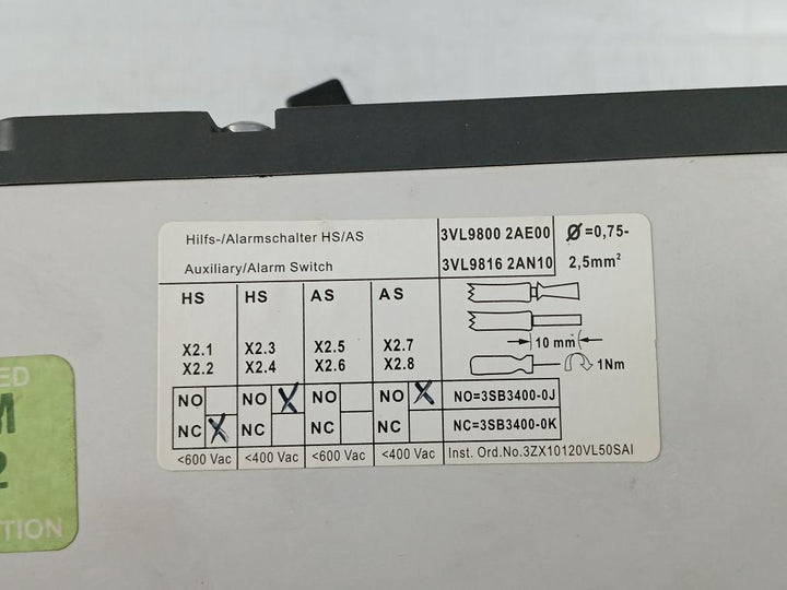 3Vl5763-3Dc36-0Ae1 Molded Case Circuit Breaker 50˚C 100Ka/415V~ Siemens