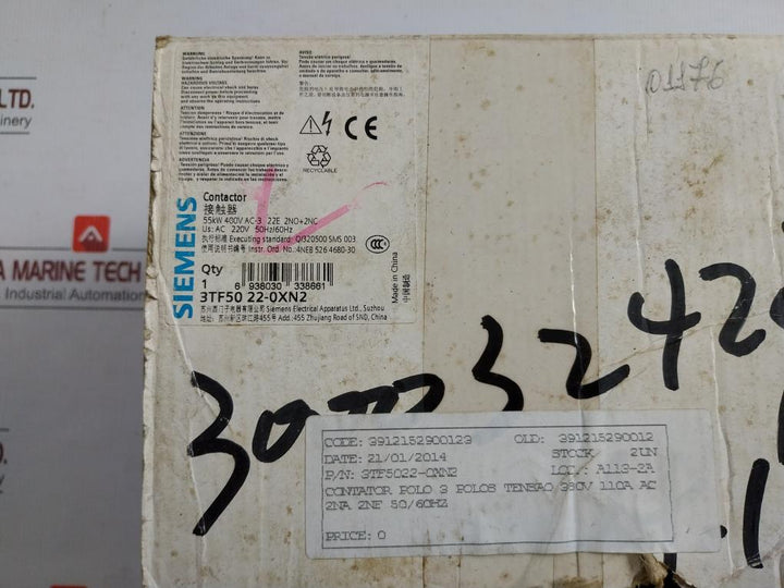 3tf50-22-0xn2-3-Pole-Power-Contactor-Ac220v-50-60hz-3ty7561-1aa00-By-Siemens-3