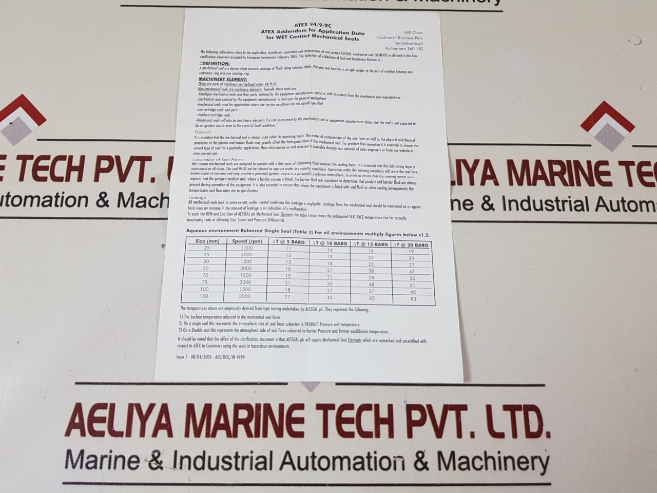 4Aszc0028V01 Single Stationary Seal