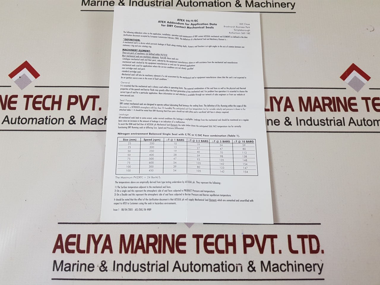 4Aszc0028V01 Single Stationary Seal