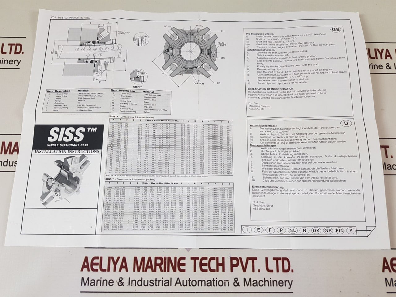 4Aszc0028V01 Single Stationary Seal