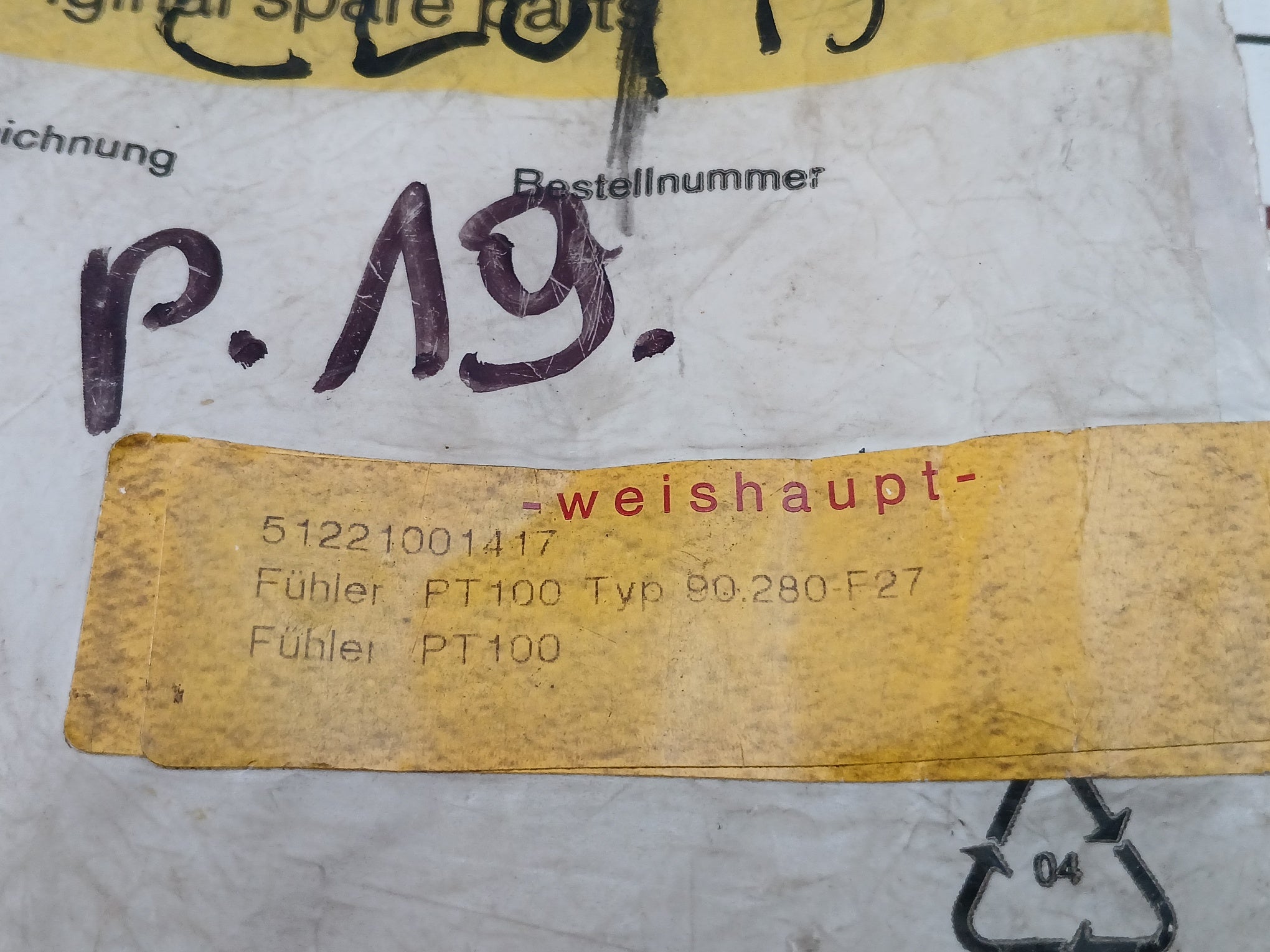51221001417 Pt100 Temperature Sensor Weishaupt