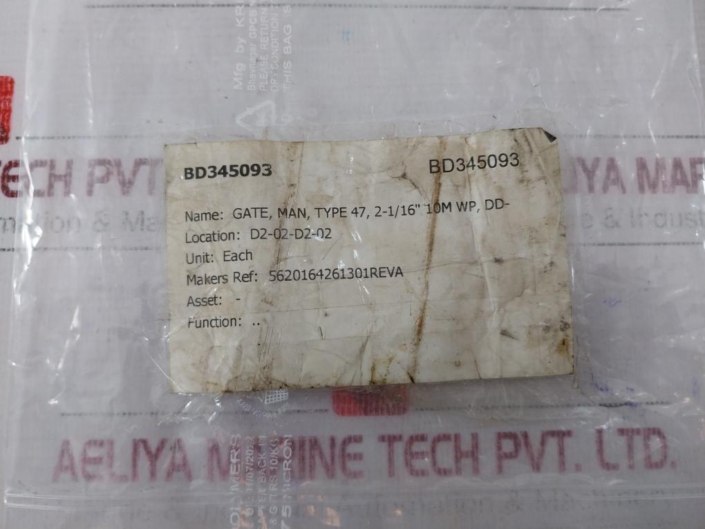 5620-1642-613-01 Gate Valve Type 47 2-1/16” 10M Wp Dd Rev A