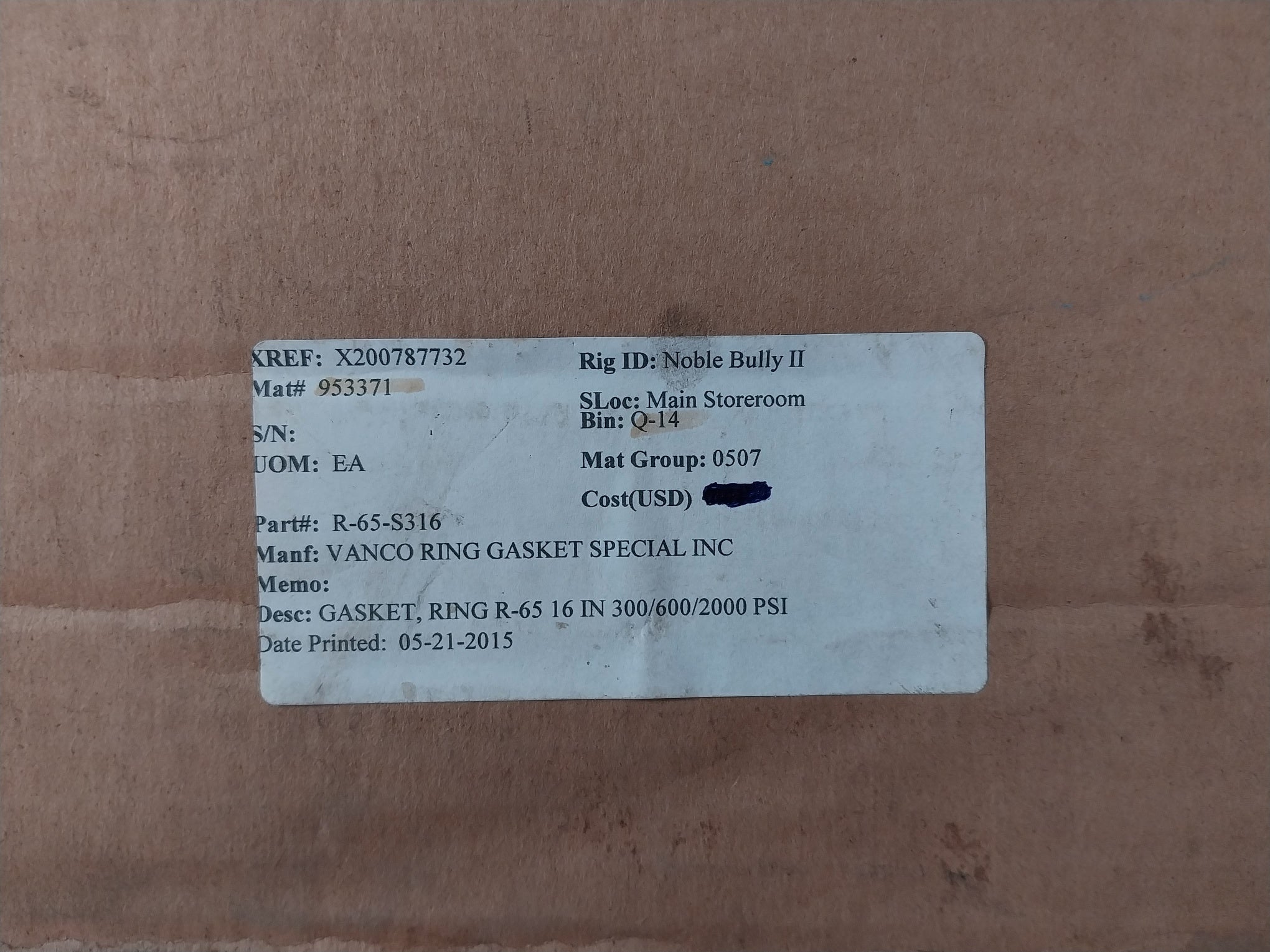 Vanco R65-s316-4 Gasket Ring R-65-s316