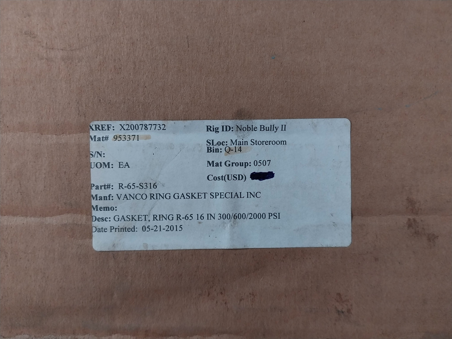 Vanco R65-s316-4 Gasket Ring R-65-s316