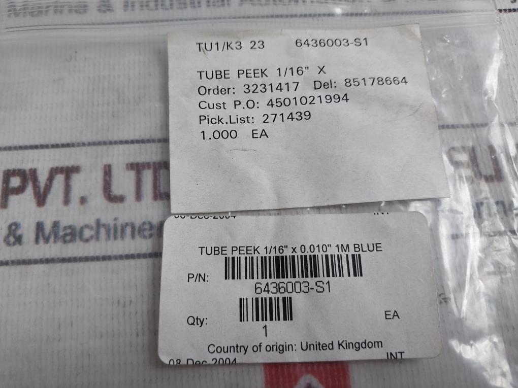 6436003-s1 Tube Peek 1/16” X 0.010” 1M Blue