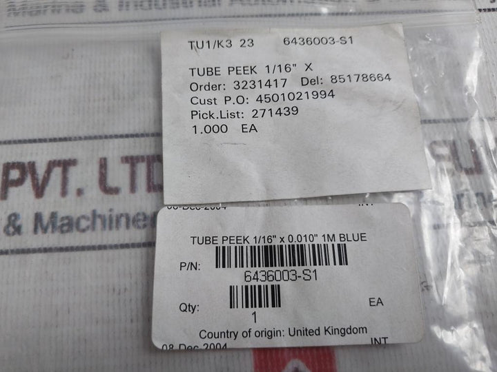 6436003-s1 Tube Peek 1/16” X 0.010” 1M Blue