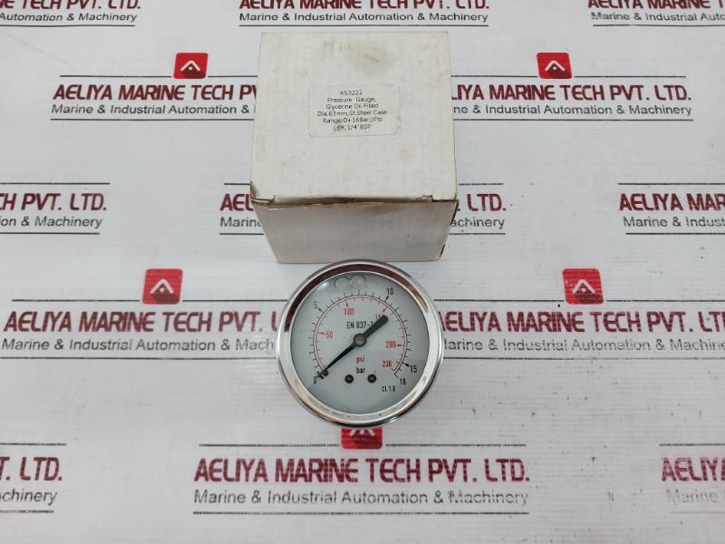 653222 Pressure Gauge Glycerine Oil Filled 0-16 Bar 0-230 Psi 63Mm 1/4" Bsp