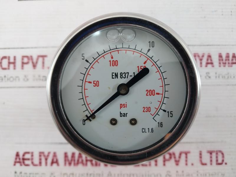 653222 Pressure Gauge Glycerine Oil Filled 0-16 Bar 0-230 Psi 63Mm 1/4