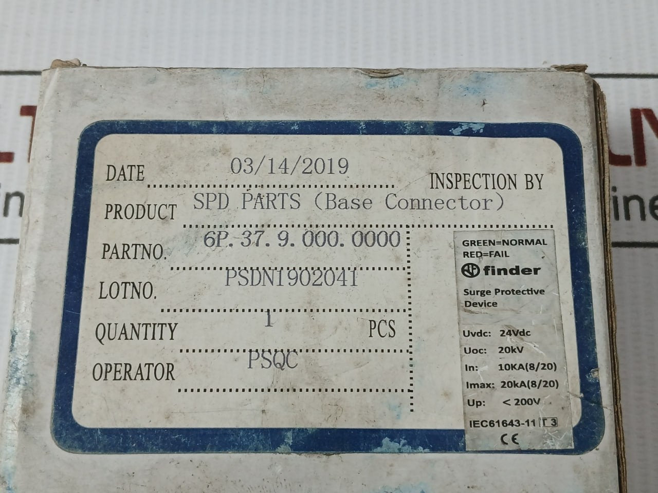 6P.37.9.024.1020 Finder 24Vdc 10Ka Surge Protective Device