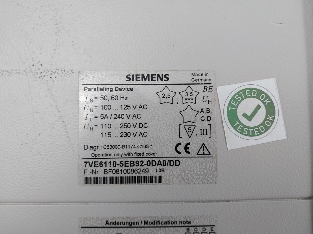 7Ve6110-5Eb92-0Da0/Dd Synchronizing Relay Paralleling Device Brand Siemens 115-230Vac