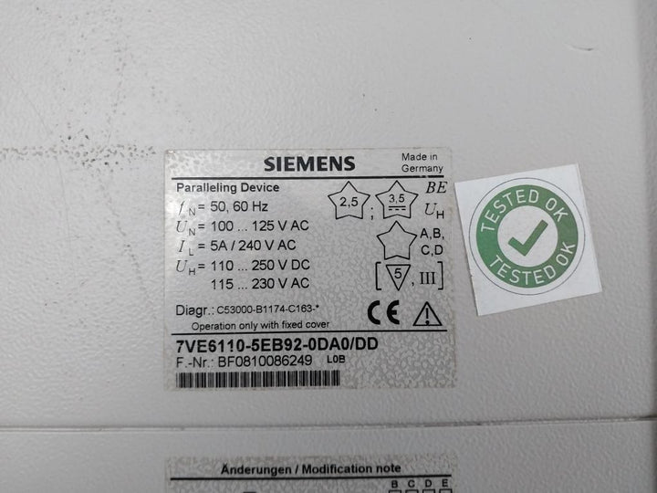 7Ve6110-5Eb92-0Da0/Dd Synchronizing Relay Paralleling Device Brand Siemens 115-230Vac