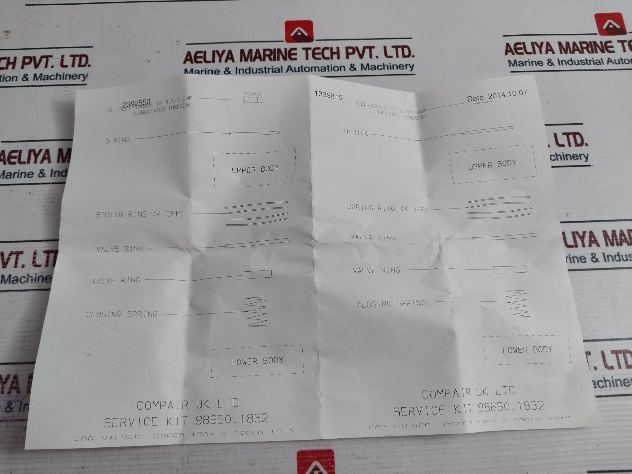 Compair 98650.1832 Service Kit For Valve 08650 1704 & 08650 1017