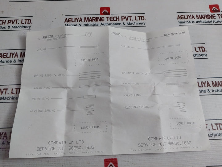 Compair 98650.1832 Service Kit For Valve 08650 1704 & 08650 1017