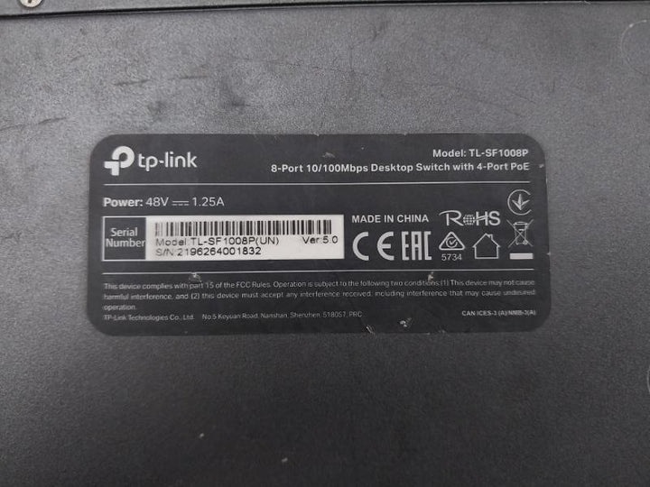 8-port 10/100Mbps Desktop Switch With 4-port Poe Part No: Tl-sf1008P Tp-link