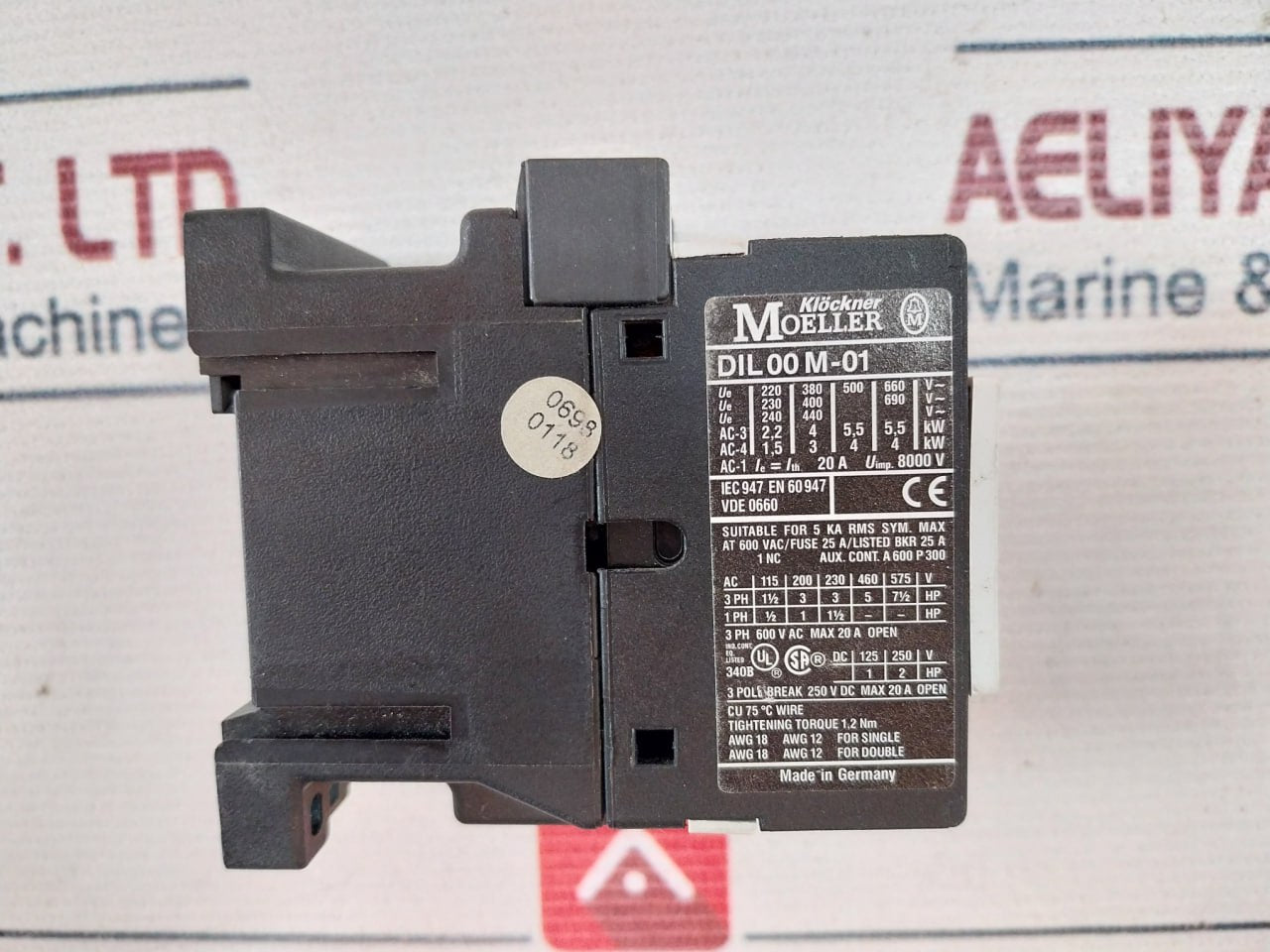 Klockner Moeller Dil00m-01 Contactor Spe0040300002 24v 60hz