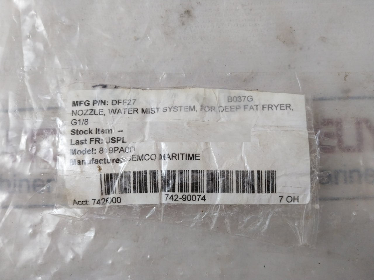 Semco Dff27 Water Mist Nozzle G1/8 For Deep Fat Fryer