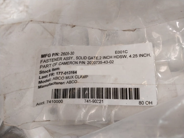 Abco 2605-30 Gate Fastener Assembly, Solid Shaft, 4.50” Hsdw Clamp