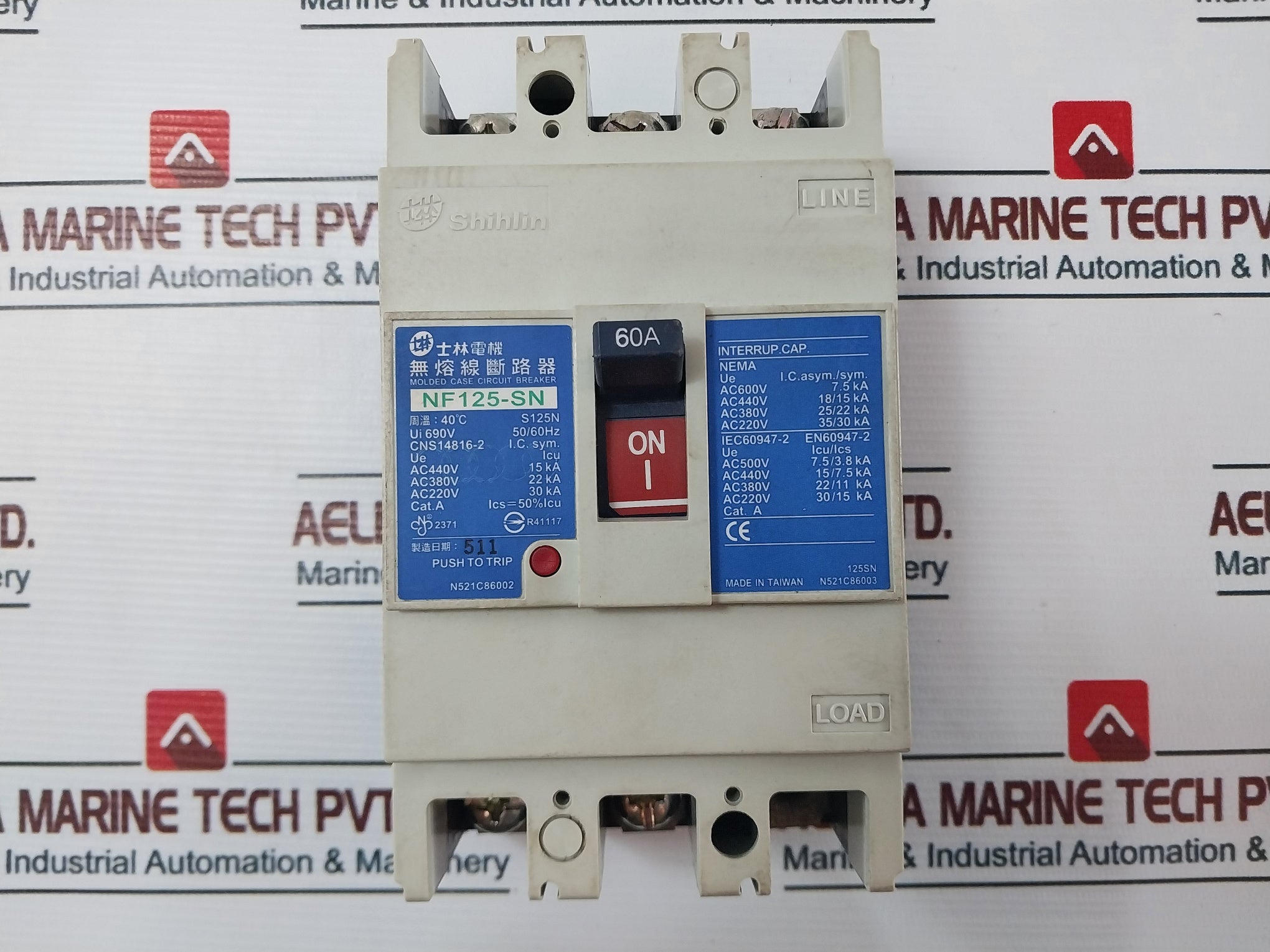 Shihlin Electric Nf125-sn No Fuse Circuit Breaker Temp 40?C,50/60Hz,690V,60A