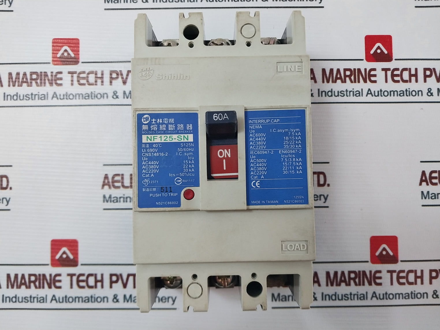 Shihlin Electric Nf125-sn No Fuse Circuit Breaker Temp 40?C,50/60Hz,690V,60A
