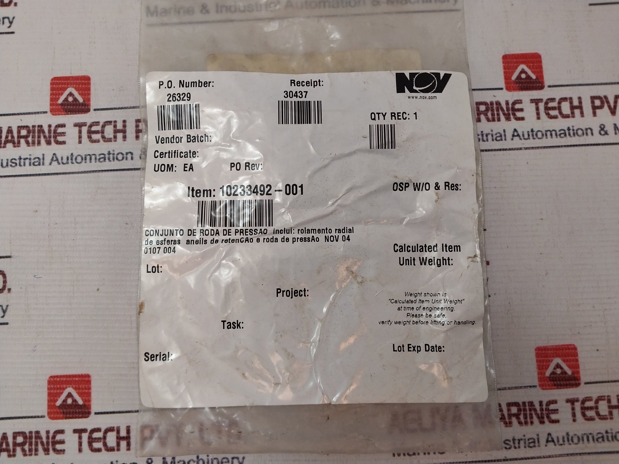 National Oilwell 04.0107.004 Pressure Wheel 10233492-001