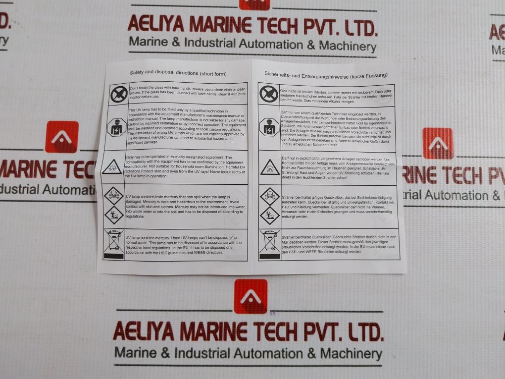 900952180 Alfa Laval Uv Lamp Spare Set 6 Kw