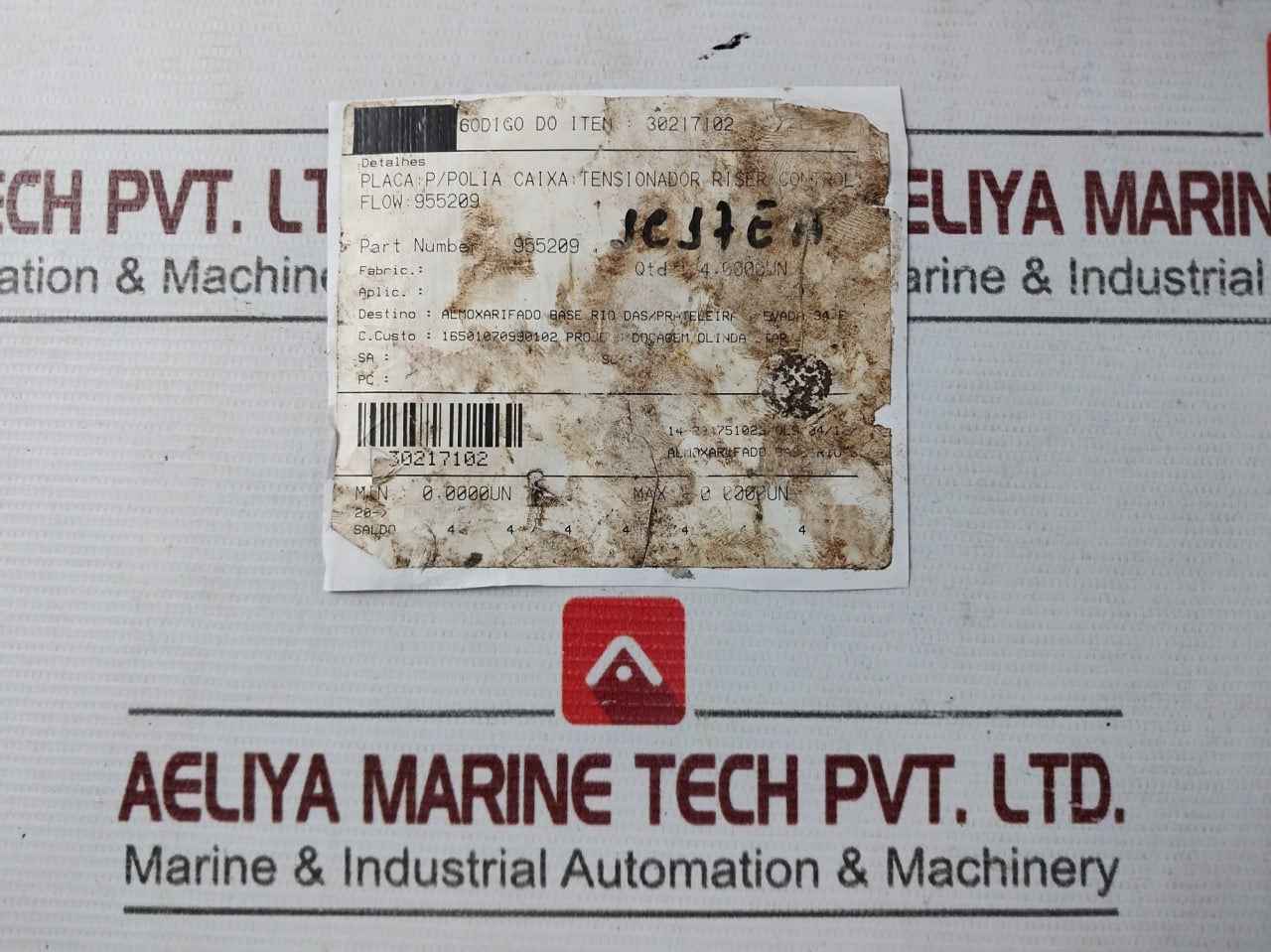 955209 Plate For Box Pulley, Riser Tensioner Control Flow