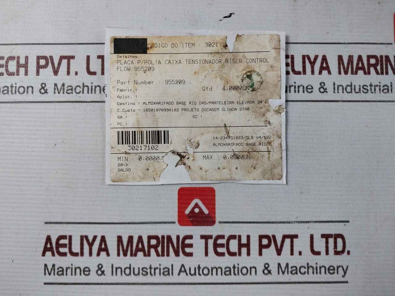 955209 Plate For Box Pulley, Riser Tensioner Control Flow