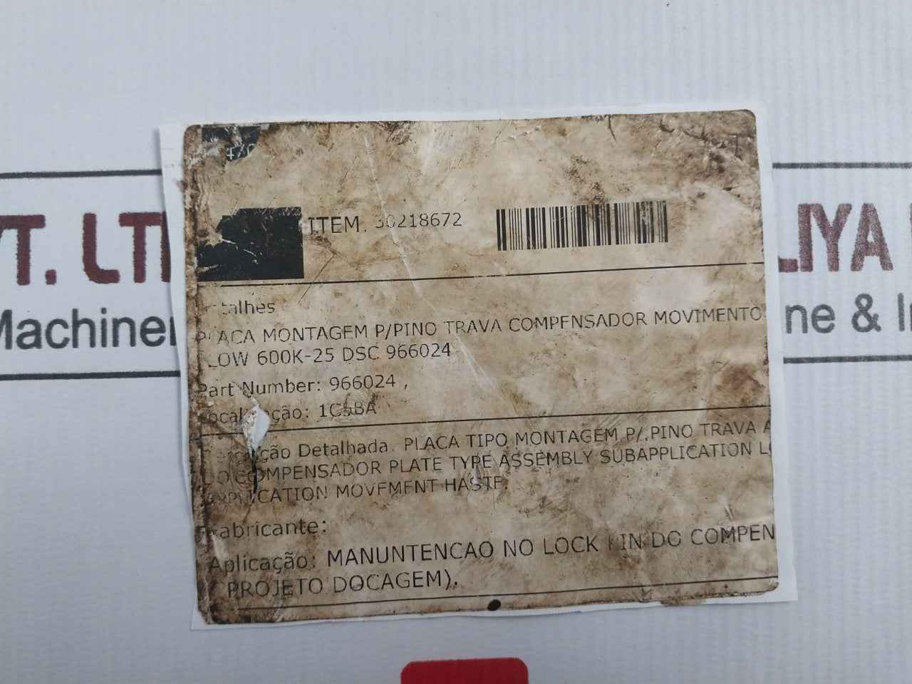 966024 Mounting Plate For Lock Pin – Motion Compensator 600K-25 Dsc