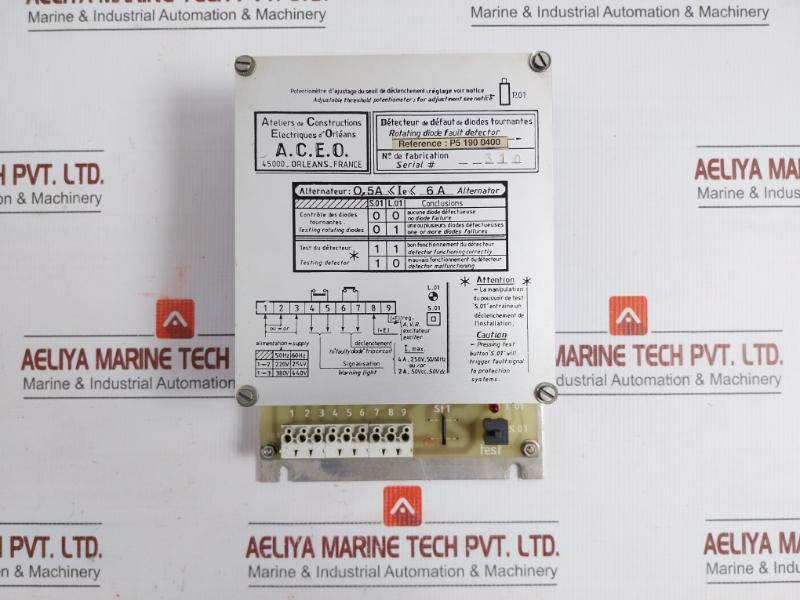 A.C.E.O 4A 250V 50/60Hz Rotating Diode Fault Detector P5 190 0400