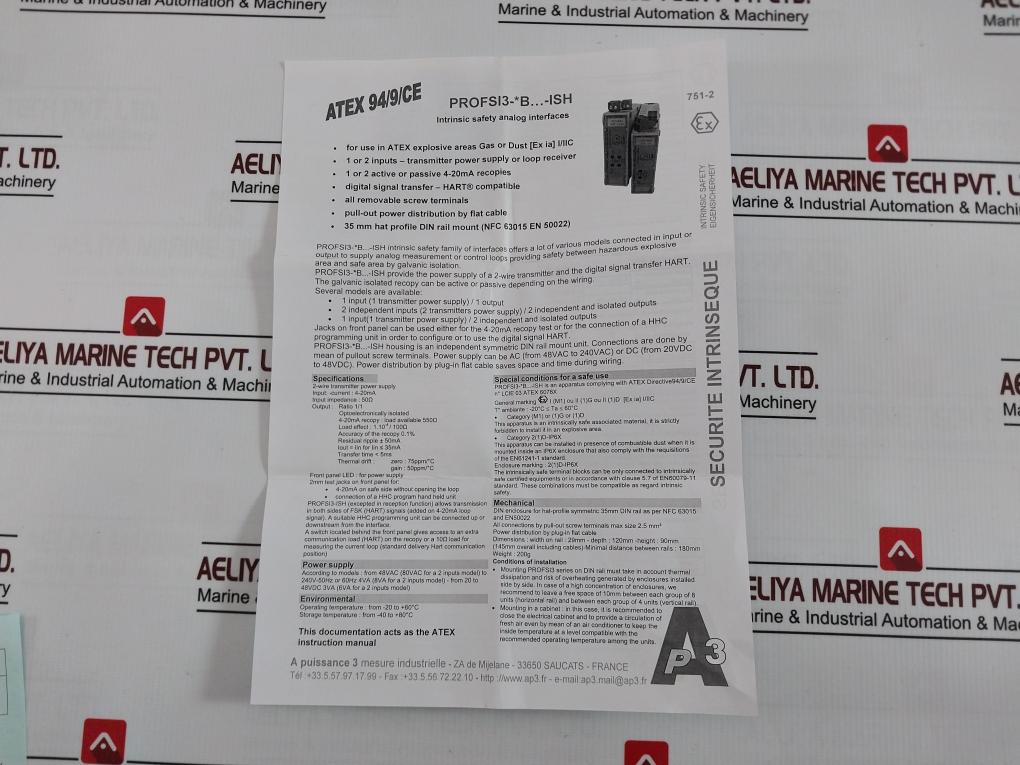 A Puissance 3 Profsi3-b25083-aup-ish Intrinsic Safety Analog Interface 4-20Ma