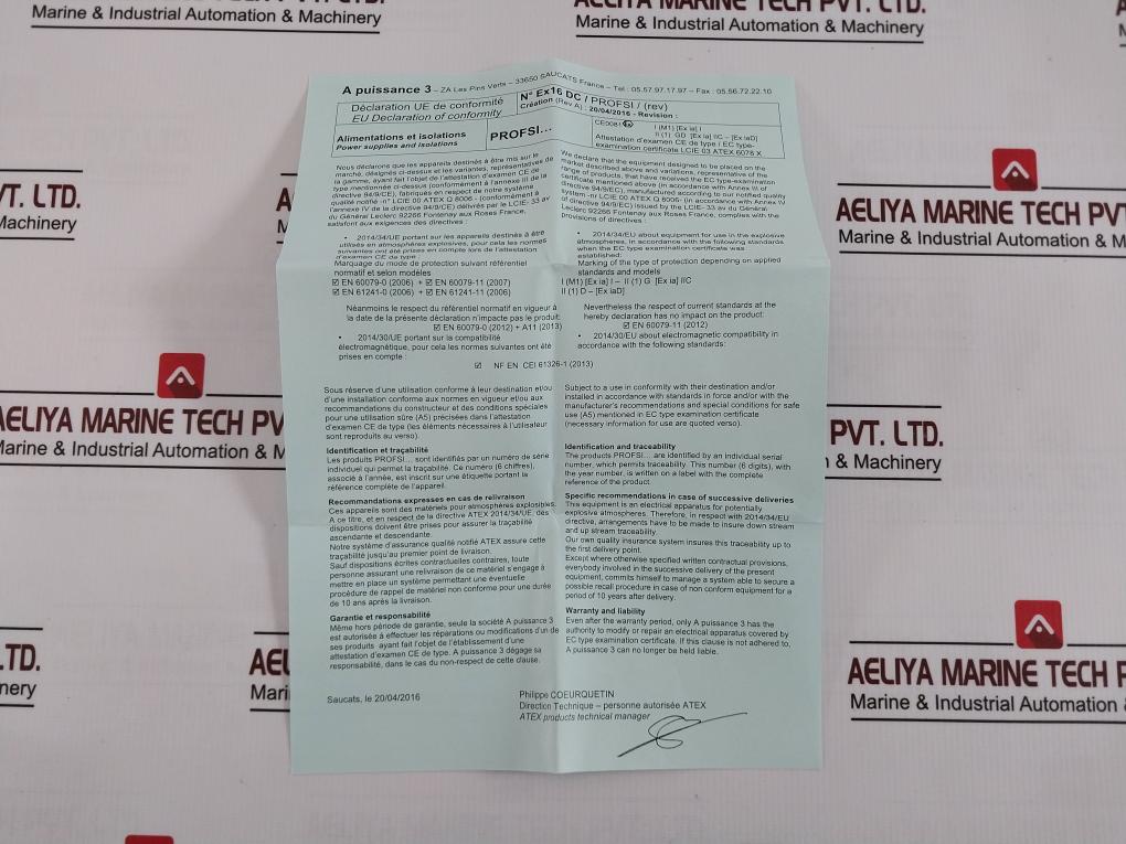 A Puissance 3 Profsi3-b25083-aup-ish Intrinsic Safety Analog Interface 4-20Ma