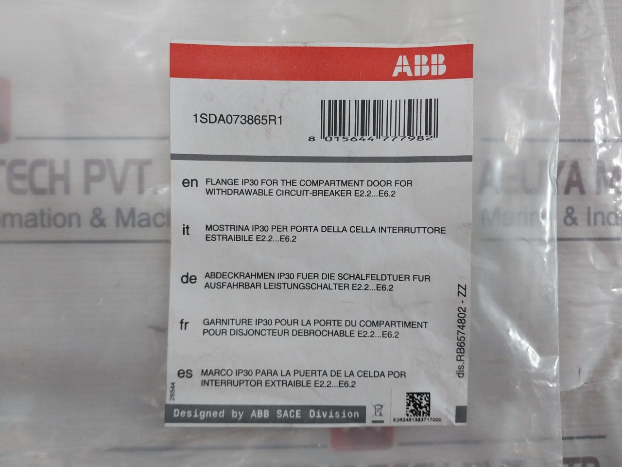 Abb 1Sda073865R1 Door Flange For Withdrawable Circuit Breaker Ip30-e2.2-e6.2