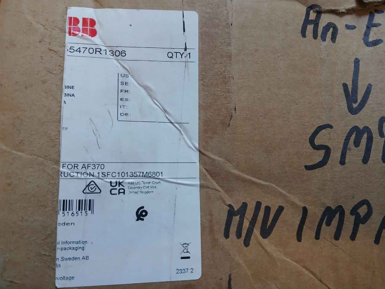 Abb 1Sfc101357M6801 Main Conduct Kit 100-250V 50/60Hz Rev G