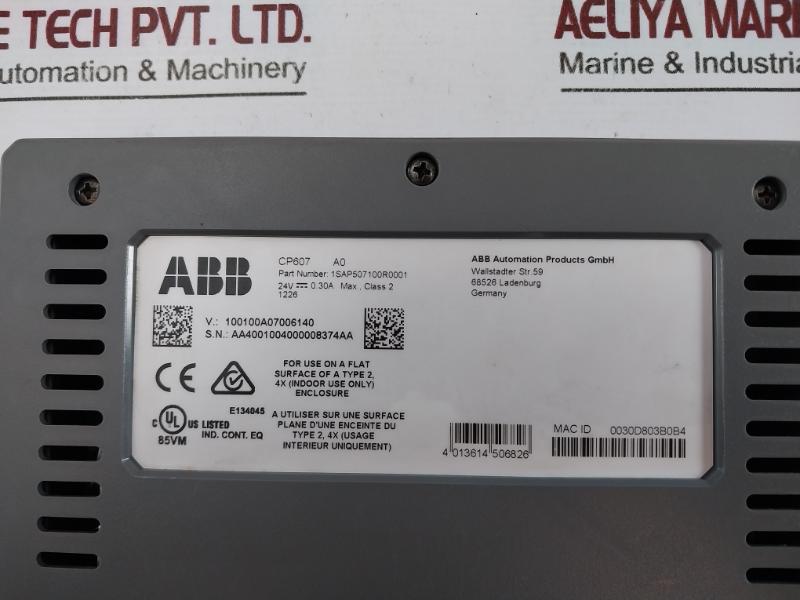 Abb 1sap507100r0001 Touch Screen Control Panel Module Cp607 24v Dc, 0.30a Max