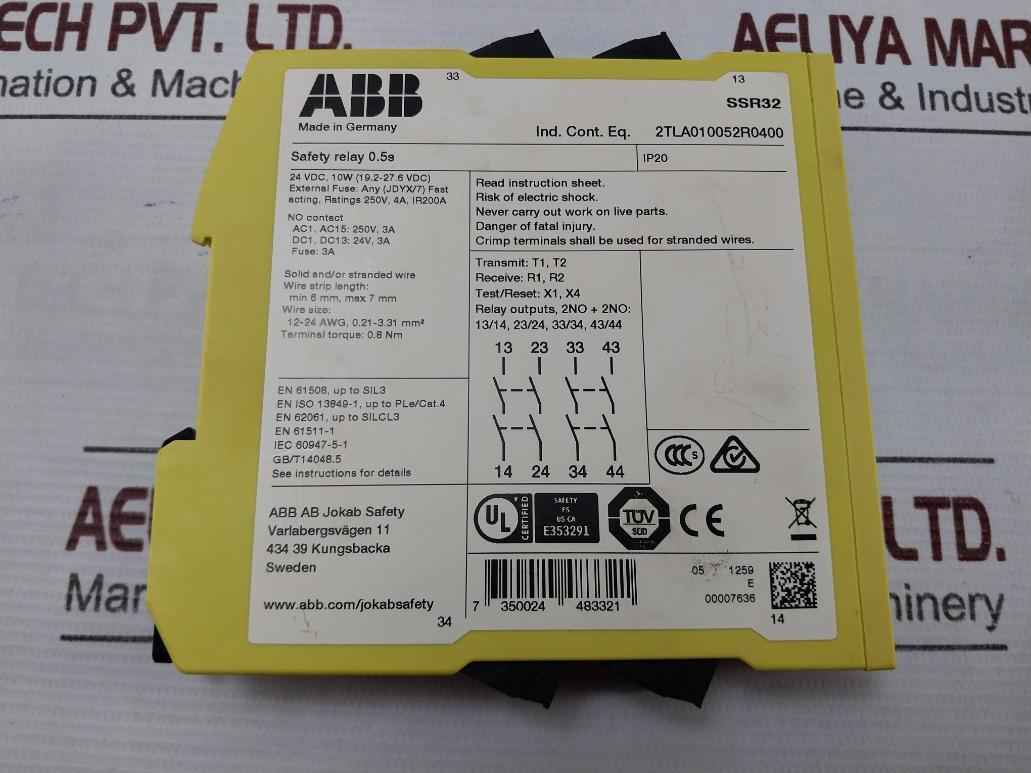 Abb 2Tla010052R0400 Sentry Ssr32 Safety Relay 0.5S Ip20