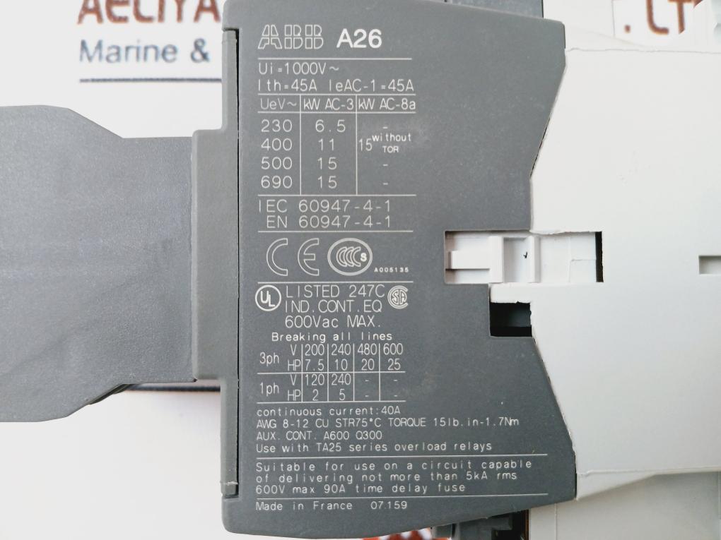 Abb A26-30-32 Contactor 45A 1000V~  600Vac