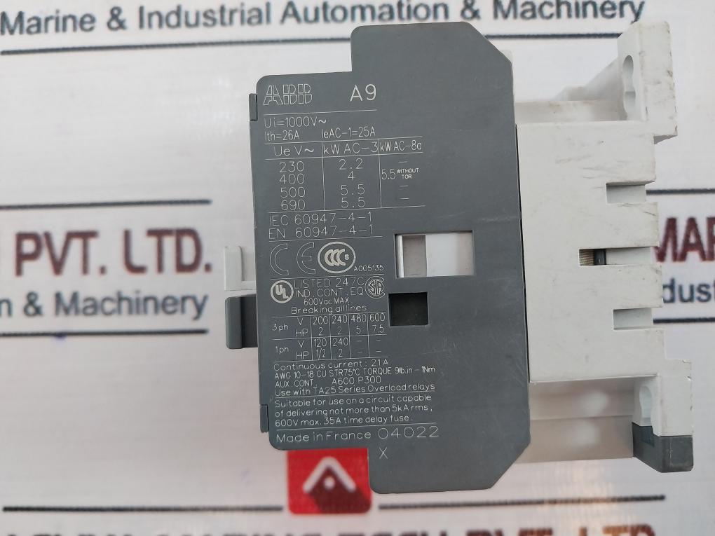 Abb A9-30-10 Contactor 600Vac 26A